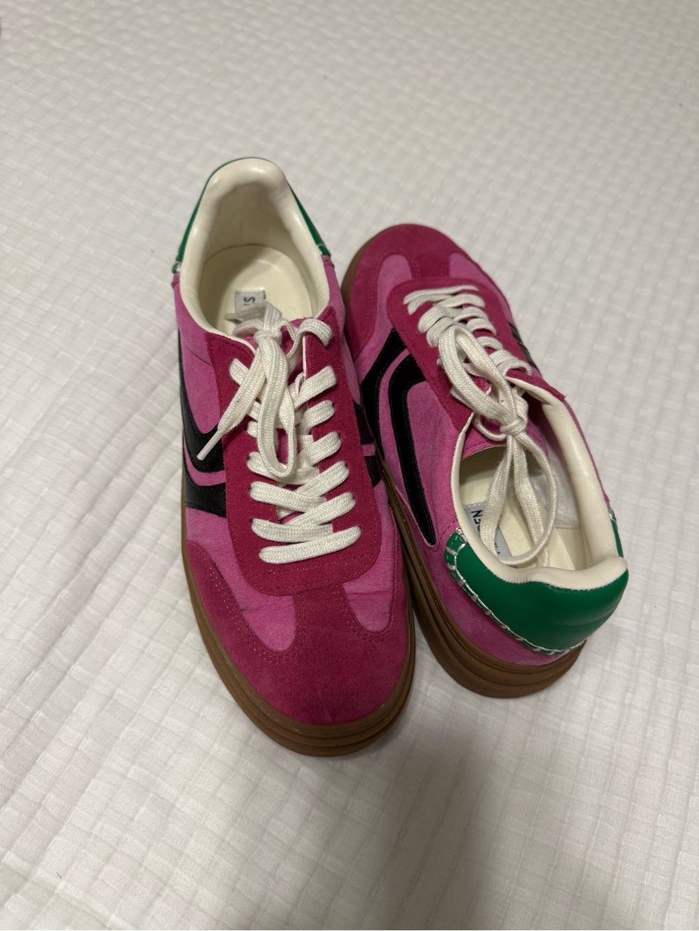 Magenta Suede Platform Sneaker with Black Accent